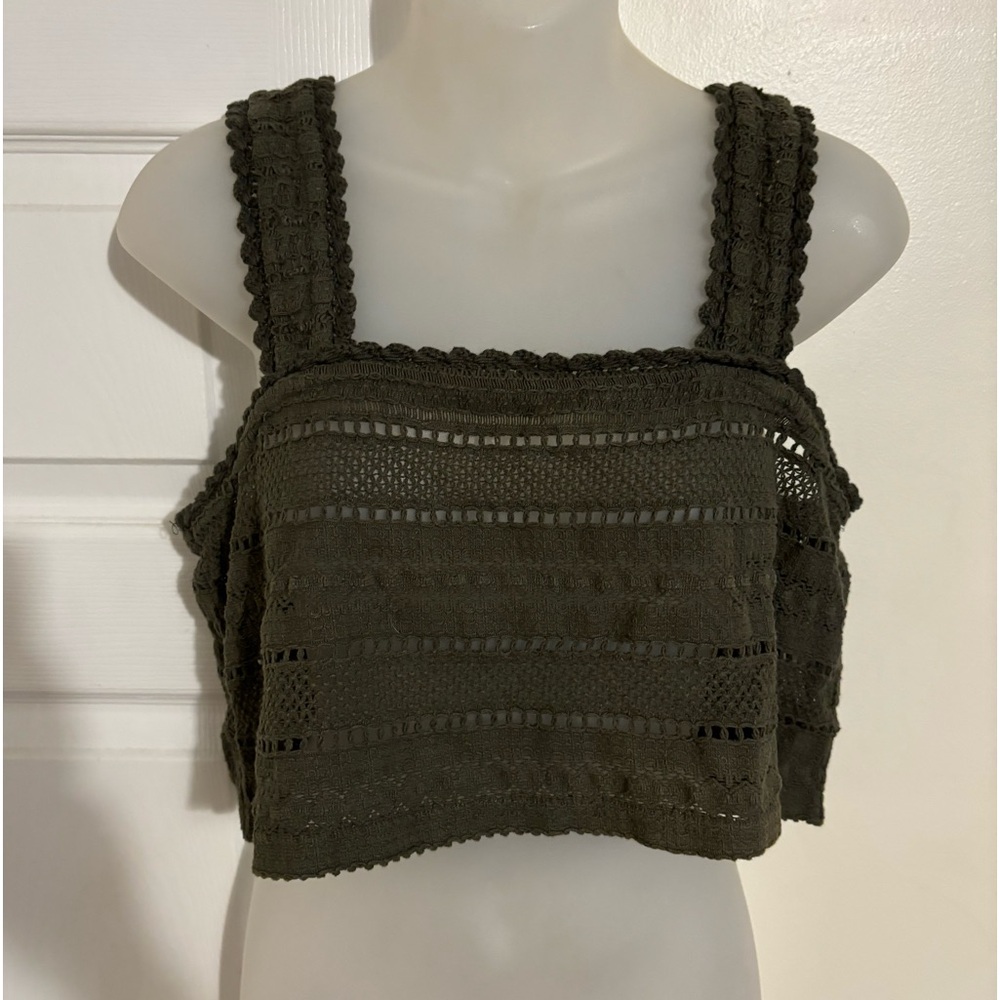 Aerie Crop Top Crochet Tank Top Shirt Boho Festival Embroidered Green M